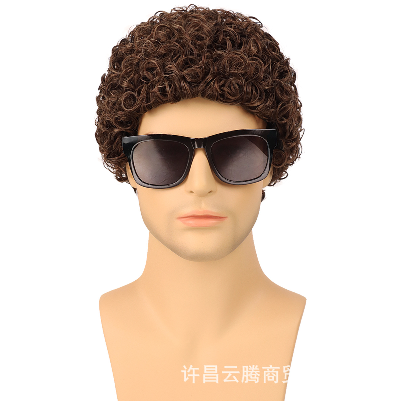 En stock y entrega rápida suministro directo de fábrica peluca europea y americana de los hombres de lana rizado cabeza cubierta pequeña rizado Pelo Corto cabeza cubierta Afro peluca