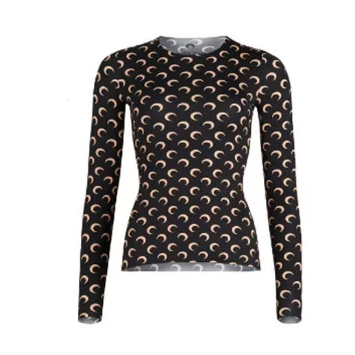 프린트 라벨 - 블랙 바닥 스킨 문 - 라운드 넥 긴 소매