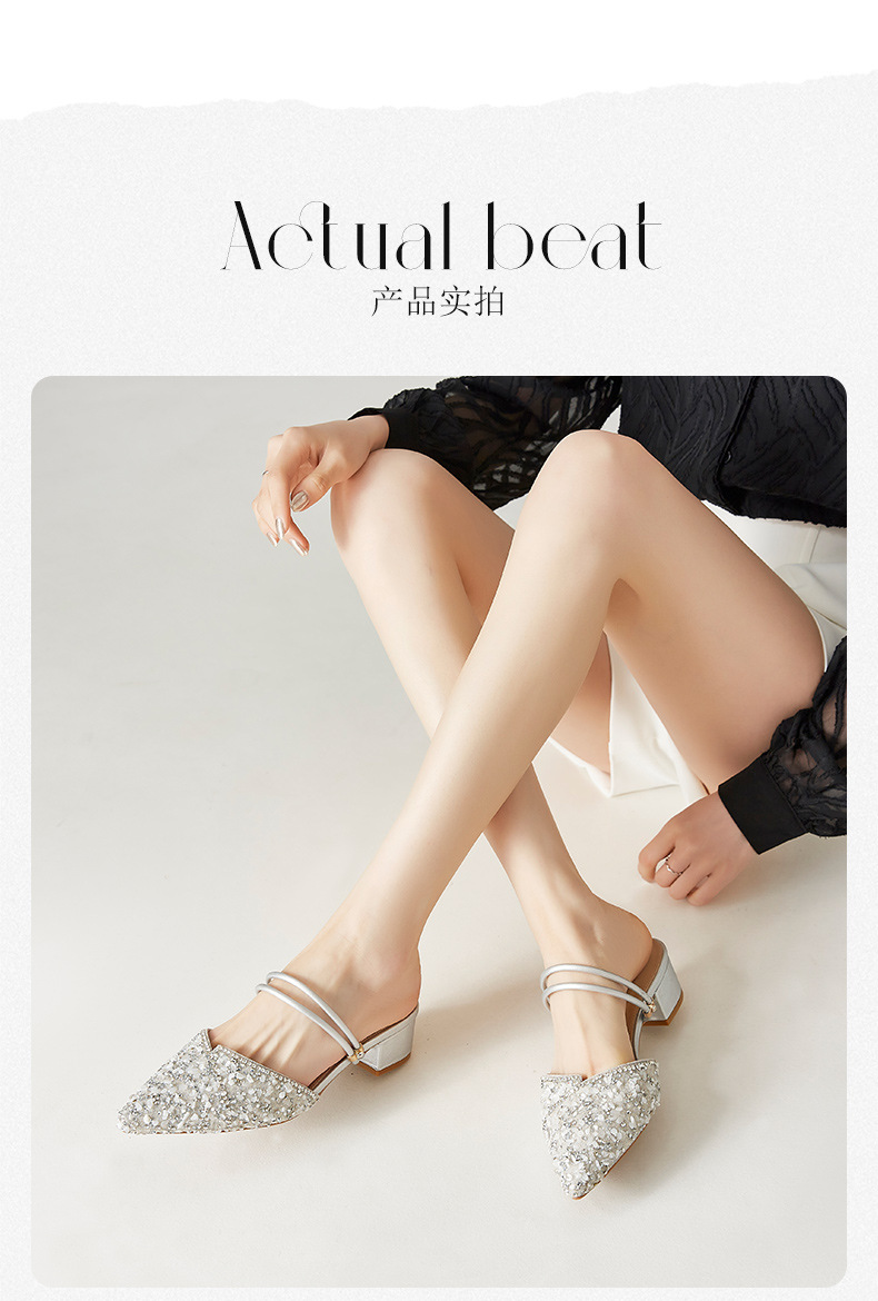 Sandal đính đá nữ đế thấp quai mảnh phối váy — BL139 màu bạc chi tiết 13