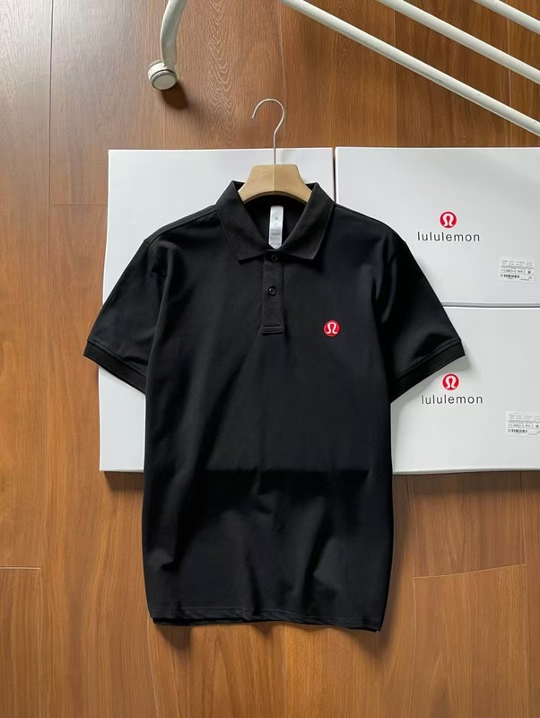 2025 LULU トレンドポロシャツ半袖メンズ新スタイル襟付きカジュアル半袖 Tシャツプリントトップススリムフィット|undefined
