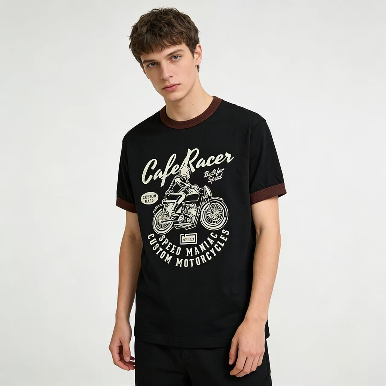 OKONKWO motocicleta impresa color matching ameikaji camiseta 200g cuello redondo color matching collar manga corta Camiseta