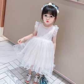 儿童夏季短袖连衣裙女童2026新款背心裙子网纱蓬蓬裙韩版背心裙棉