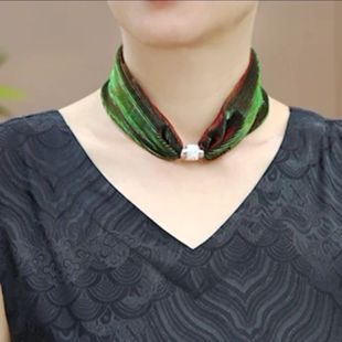 Colorful Magnetic Buckle Small Scarf Neck Covering Pattern Magic Color Joker Small Scarf Elegant Scarf Women's Fake Collar Diamond Buckle Silk Scarf Chain