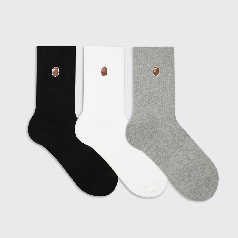 Japanese fashion brand ape head embroidered mid-calf socks men's and women's Japanese fashion street sports fitness socks spring and summer pure cotton