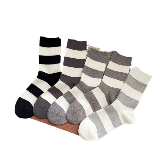 Socks for men's boneless middle tube Korean cool color wide striped imitation cashmere women's socks retro pit strips contrasting couple keep warm