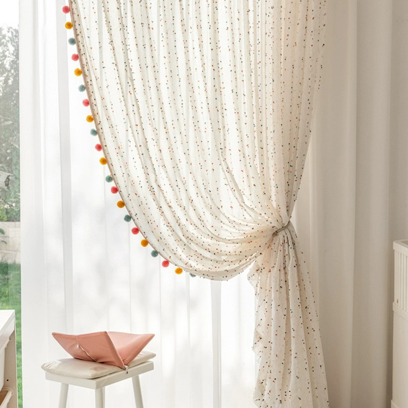 Nuevo retro algodón lino arco iris azúcar frijol hilo crema viento dormitorio sala de estar sala de niños lino cortina de ventana