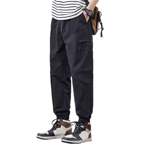 Summer thin ice silk pants, men's loose foot-tied sports, quick-drying nine-point tooling, fashion brand, men's casual harem pants