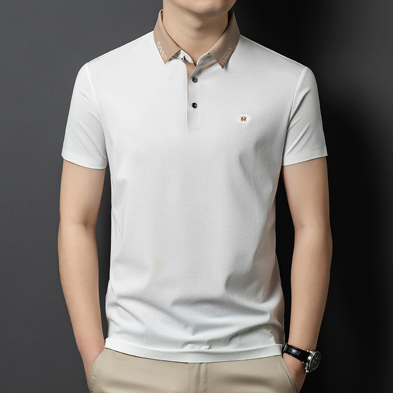 High-Quality Seamless Short-Sleeved T-Shirt for Young and Middle-Aged Men, Made of Mulberry Silk, Summer Wrinkle-Resistant Top, Casual Slim-Fit Men's Polo Shirt High-Quality Seamless Short-Sleeved T-Shirt for Young and Middle-Aged Men, Made of Mulberry Silk, Summer Wrinkle-Resistant Top, Casual Slim-Fit Men's Polo Shirt