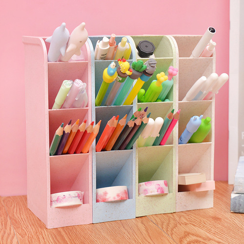 Sloping Insert Pen Holder Plastic Storage Box Transparent Multi-Compartment Pen Rack Storage Creative Makeup Pen Holder Desk Children's Four-Compartment