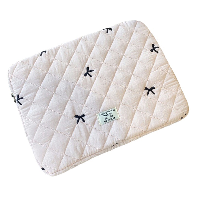 Korean Ins Tablet Storage Cute Quilted Embroidered Bow 11/13/ 15inch Laptop Cosmetics Bag