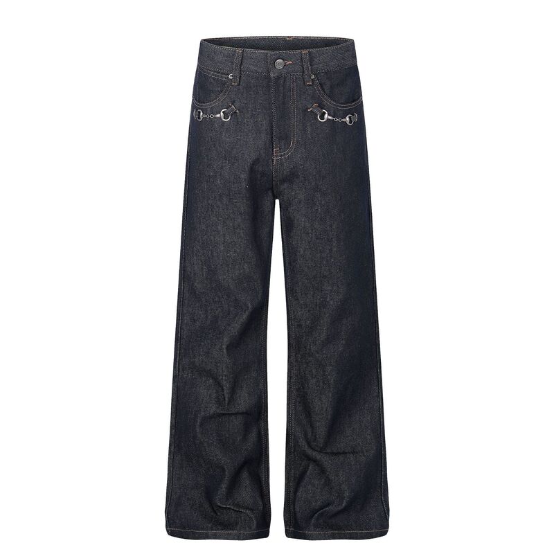 G60009 High Street American Style Unisex Trendy Washed Original Denim Color Metal Buckle Design Men's Loose Retro Jeans G60009 High Street American Style Unisex Trendy Washed Original Denim Color Metal Buckle Design Men's Loose Retro Jeans
