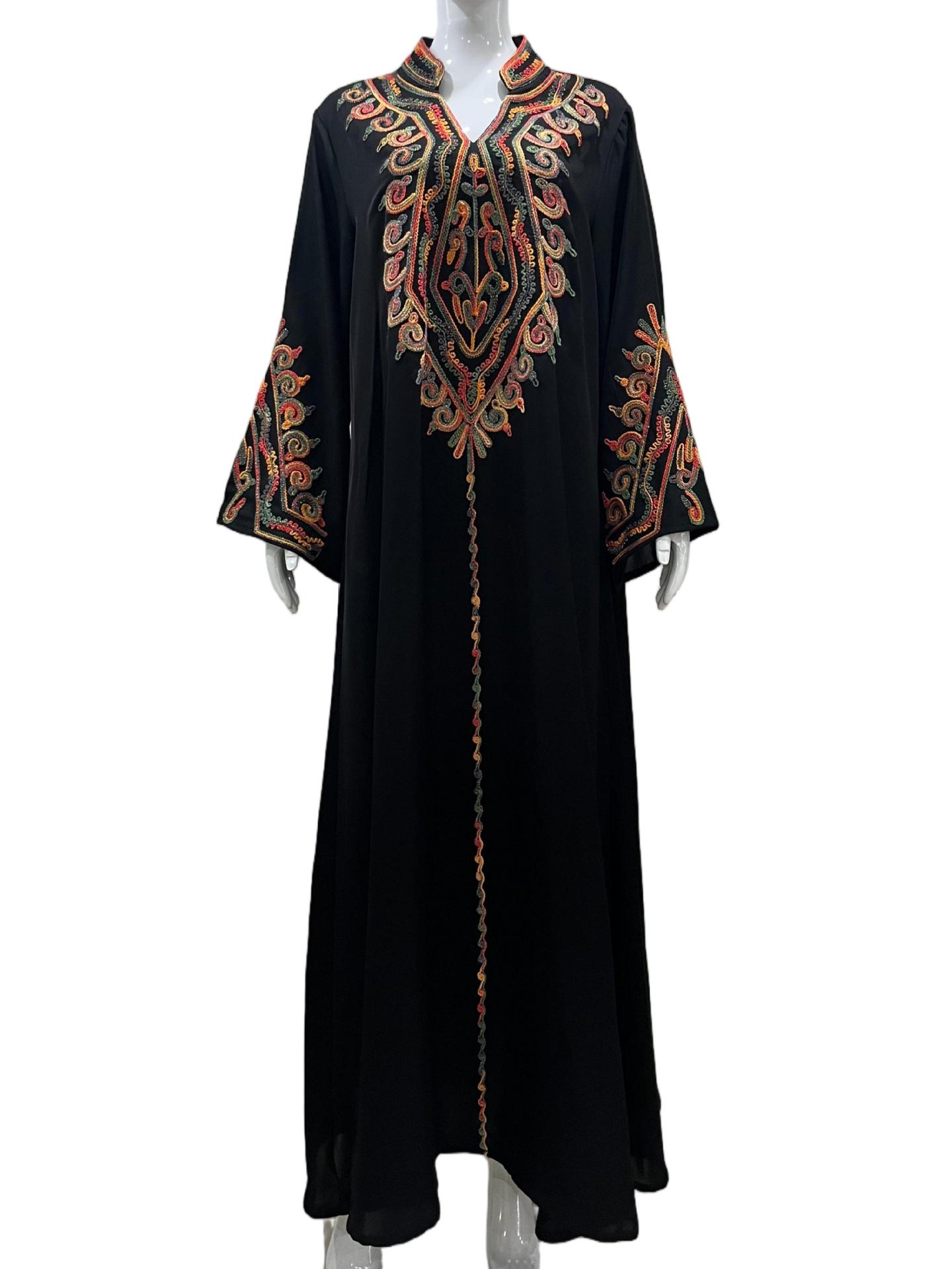 New In Stock Muslim Embroidered Robe, Middle Eastern Clothing, Abaya, Loose-fitting Women's Long Dress From Dubai,_ecoleips.com