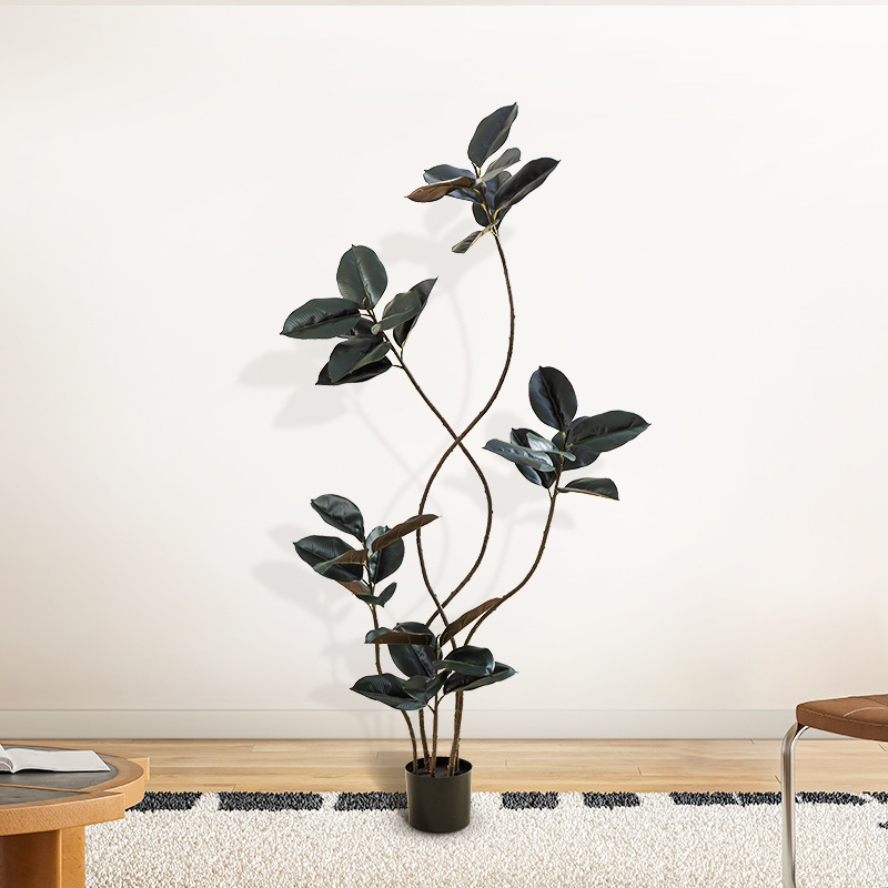 Simulación de plantas verdes, árboles de caucho de diamante negro, decoración de sala de estar de lujo ligero de alta gama, grandes árboles falsos de piso a techo, plantas falsas