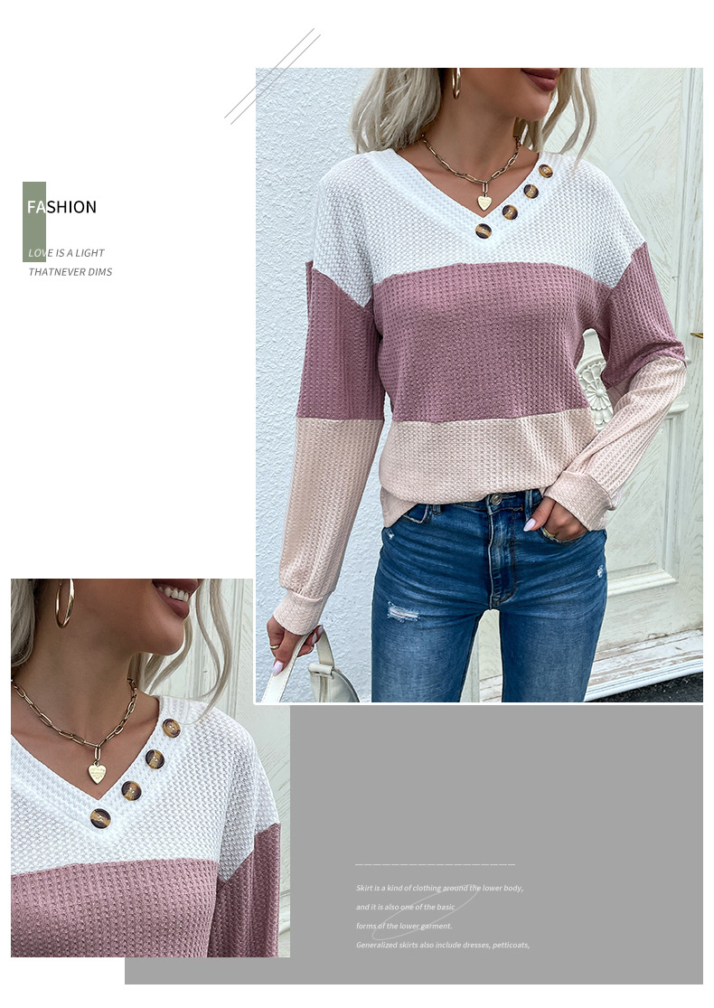 spring and autumn long-sleeved v-neck color matching knitted sweater nihaostyles wholesale clothing NSDMB88616