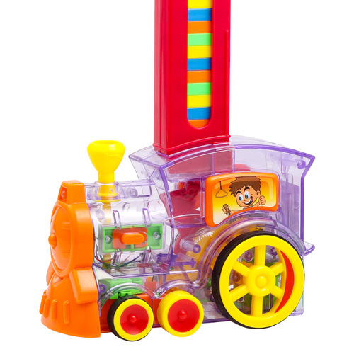 Internet celebrity transparent dominoes automatic placement and licensing small train educational children's electric toys cross-border wholesale