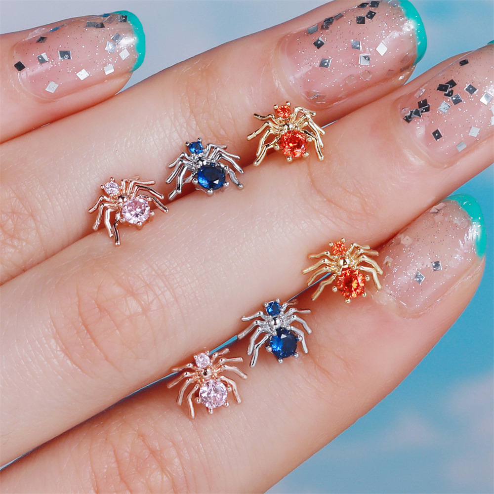 fashion new animal micro-inlaid zircon screw puncture ball copper earrings