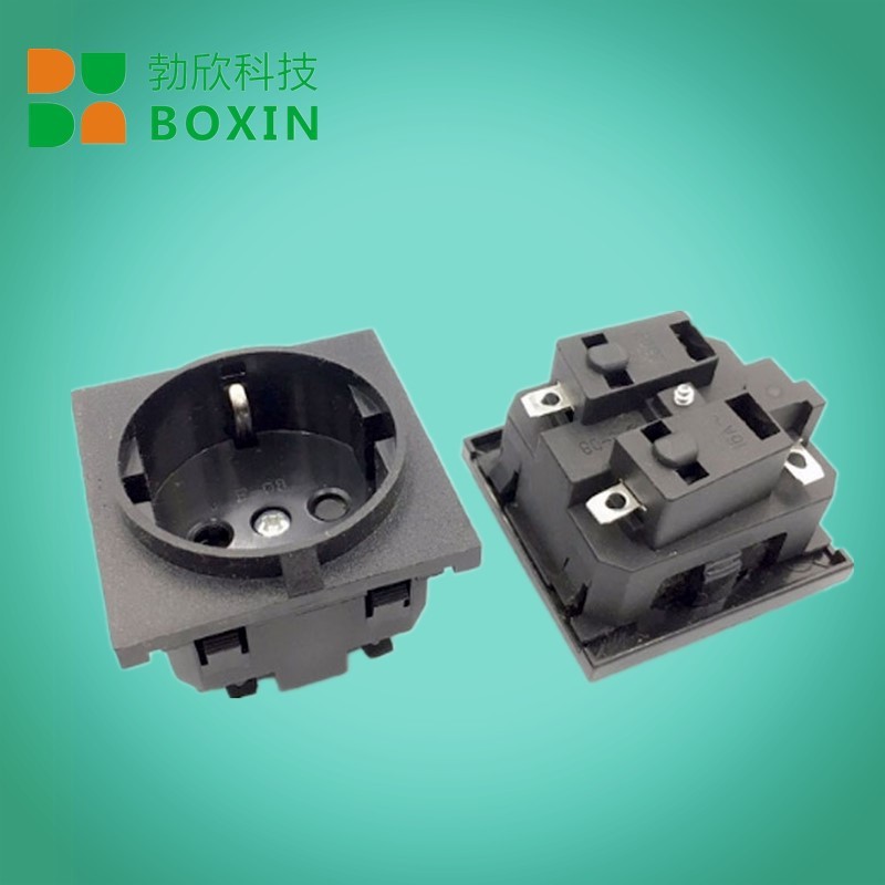 德式欧标卡式AC电源插座卡位式工业插座接线插座德国双面卡位E-08