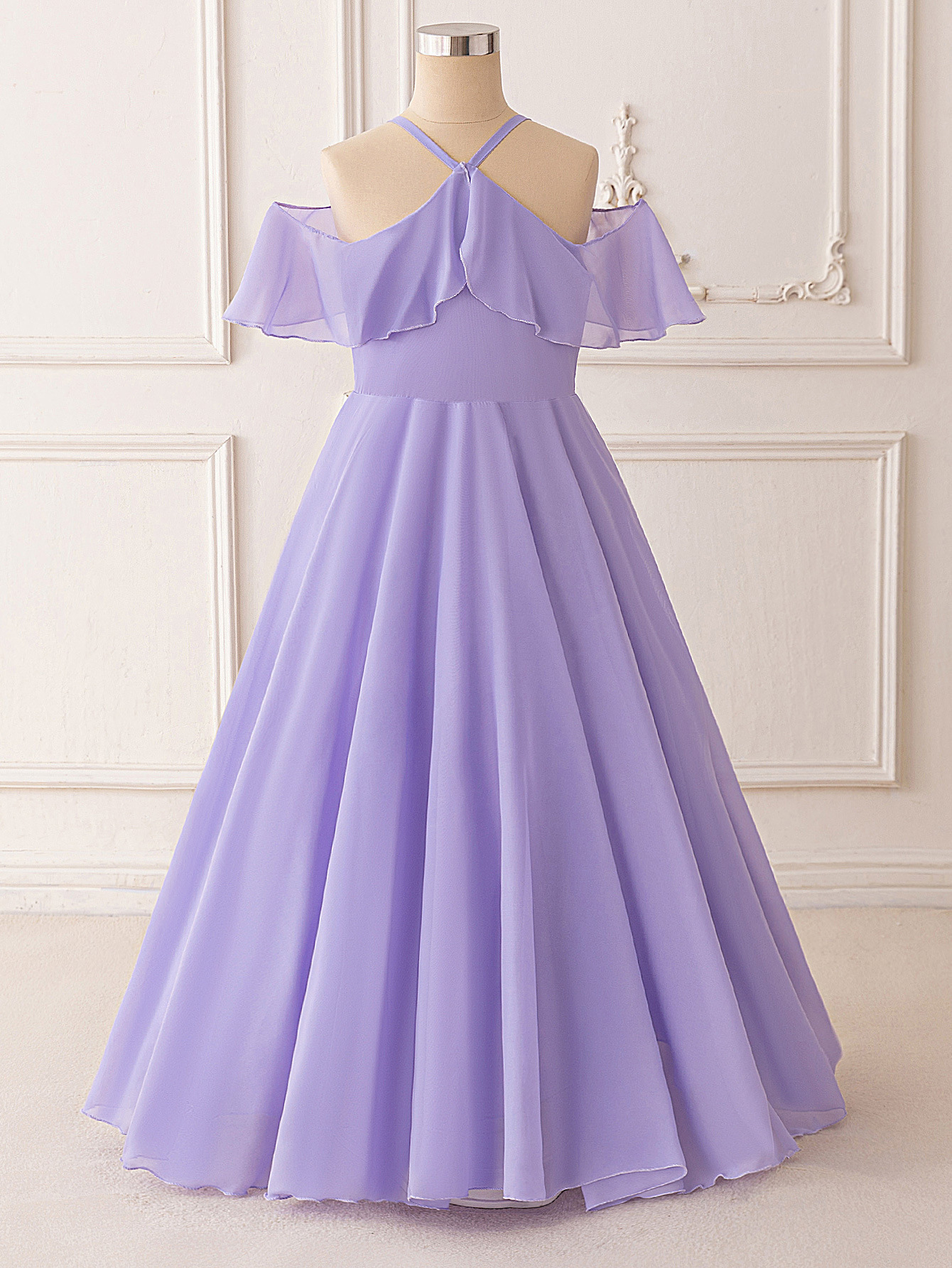 2025 nuevo vestido de cuello halter para niños grandes, falda larga de gasa de color sólido de verano, falda grande sin tirantes, falda, traje de baile