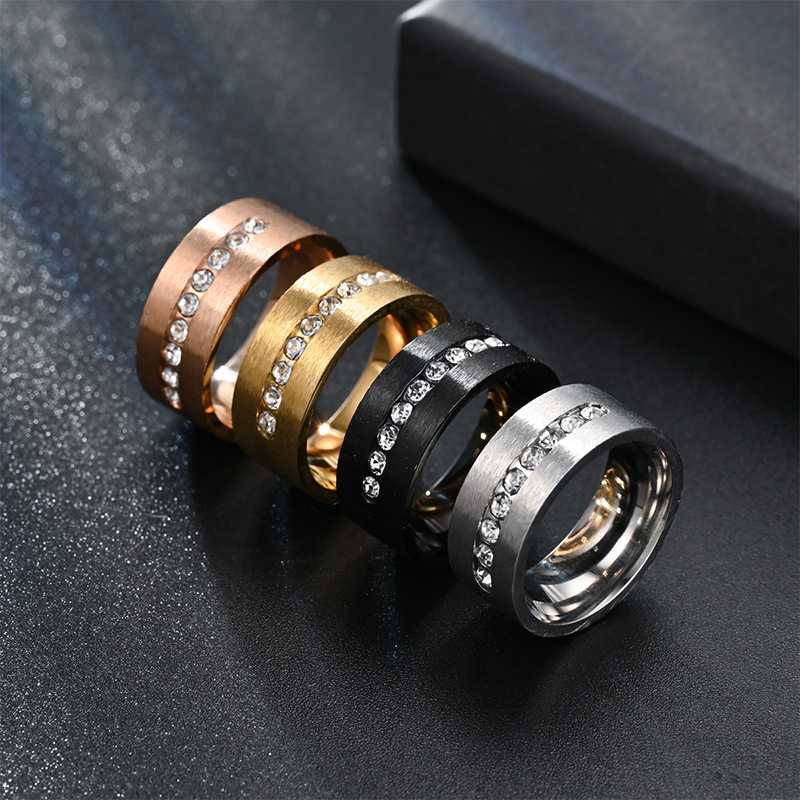 9g Weight Vacation Classic Style Solid Color 304 Stainless Steel Inlay Zircon Men's Rings Men Signet Rings