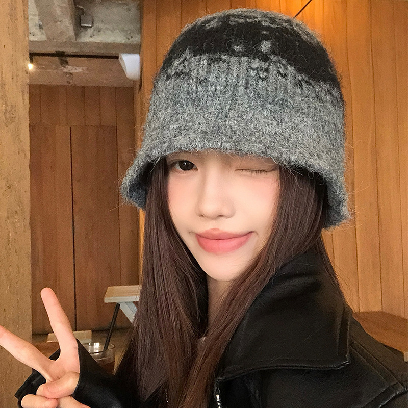 复古小众提花针织毛线帽女秋冬季显脸小水桶帽百搭保暖羊毛渔夫帽|undefined