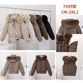 跨境欧美短款棉服女2025新冬季大毛领小个子面包服随搭外套潮现货
