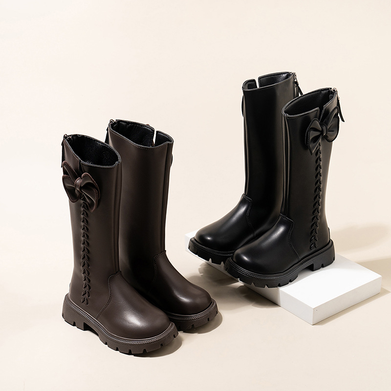 Flickor high-top stövlar i läder för höst och vinter mode_voghion.com