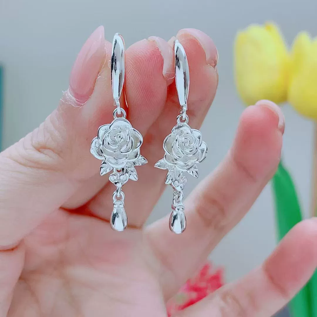 Серебряные новые драгоценные розовые серьги для женщин, ретро романтические, серебряное напыление, цветочные серьги-гвоздики, фабричная прямые продажи и опт