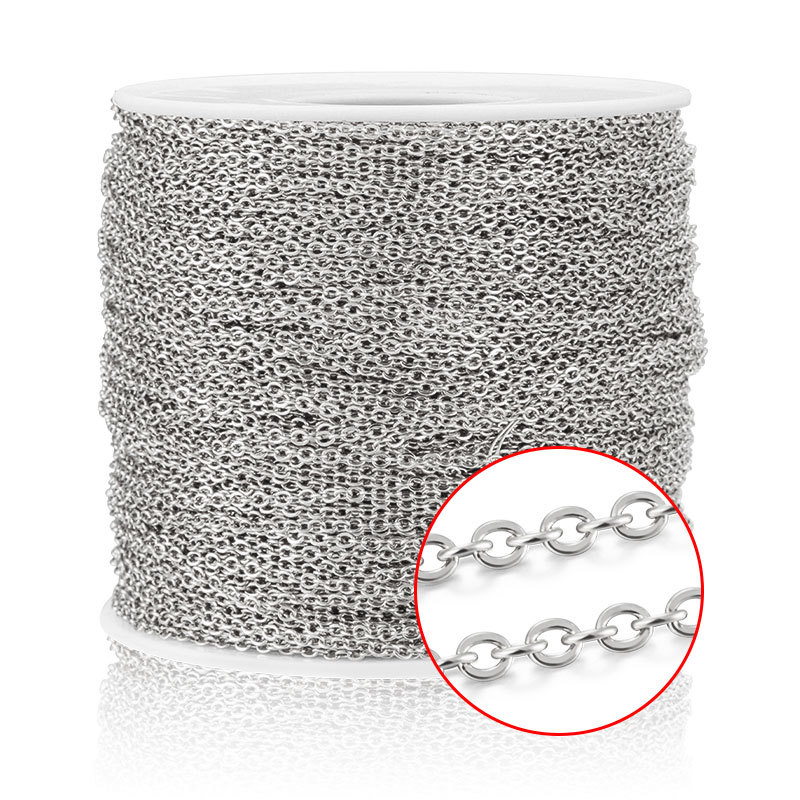 0.4*1.65mm, 0.5*2mm, 0.6*2.5mm Jewelry Making Size 1m Quantity 1 M Per Pack 0.4*1.65mm 0.5*2mm 0.6*2.5mm 304 Stainless Steel Solid Color Chain