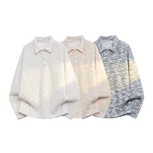 美式男士卫衣慵懒风彩点纽扣翻领外衣宽松休闲针织衫毛衣WY046特P