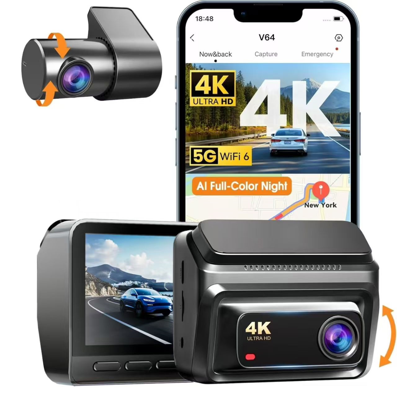 V64 Cross-Border 4K+1080P Front and Rear Lens High-Definition Night Vision Dash Cam
