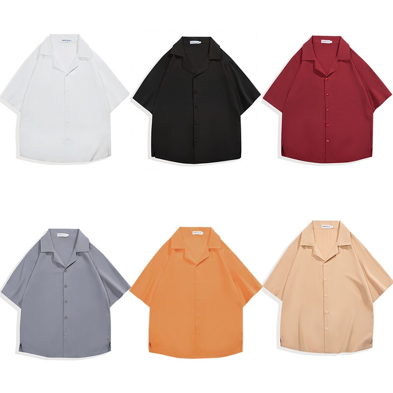 Cuban Collar Shirt Men's Short-Sleeved Solid Color Summer Trendy Brand Thin Loose Casual Drape Lapel Shirt Cuban Collar Shirt Men's Short-Sleeved Solid Color Summer Trendy Brand Thin Loose Casual Drape Lapel Shirt