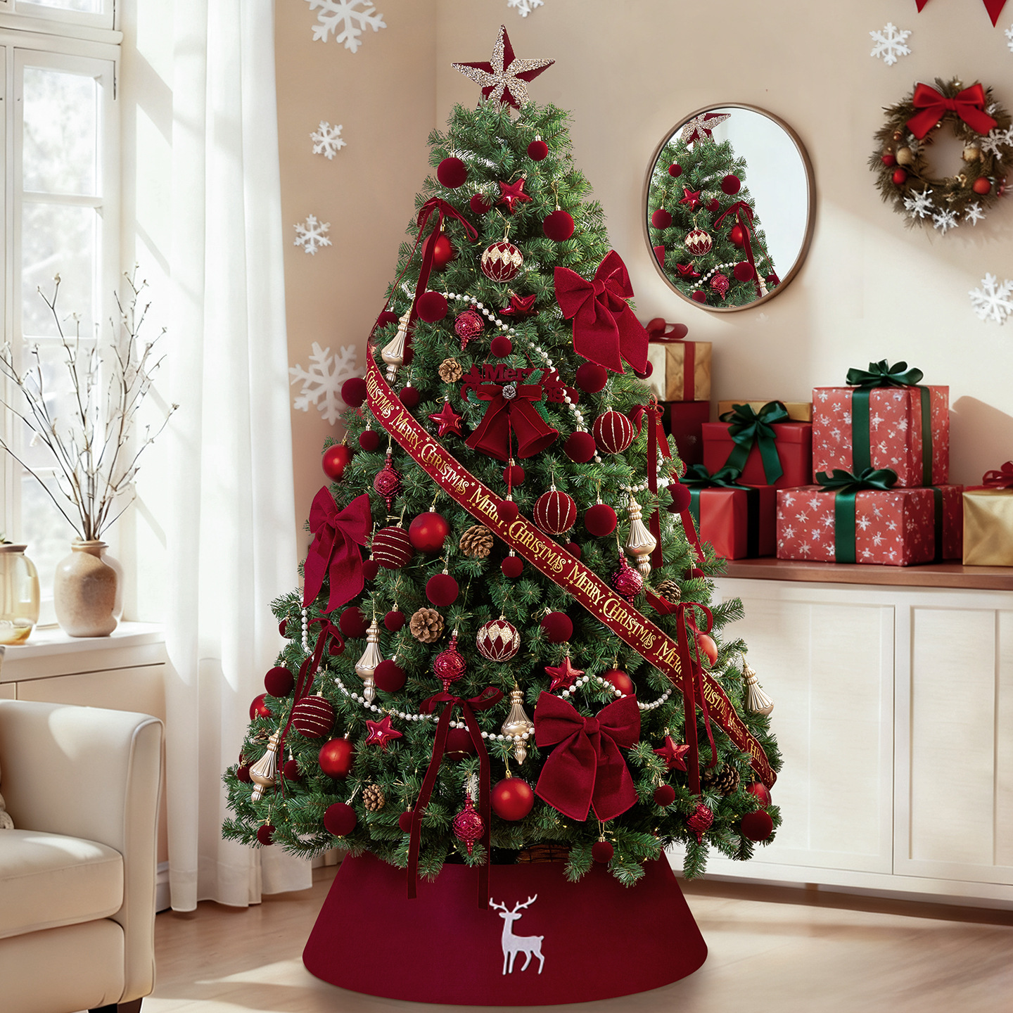 Nuevo set de árbol de Navidad de vino rojo para el hogar interior y exterior decoraciones navideñas grandes decoraciones de atmósfera