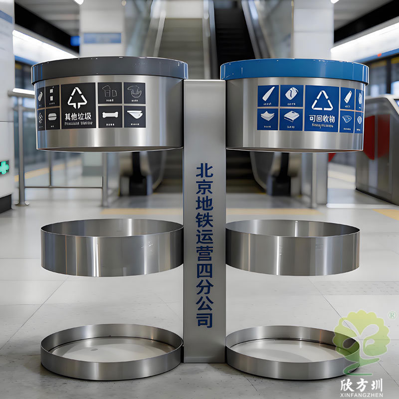 Beijing Indoor Subway Station Rail Transit Transparent Explosion-Proof Stainless Steel Dual-Category Integrated Trash Bin Customized by Manufacturer