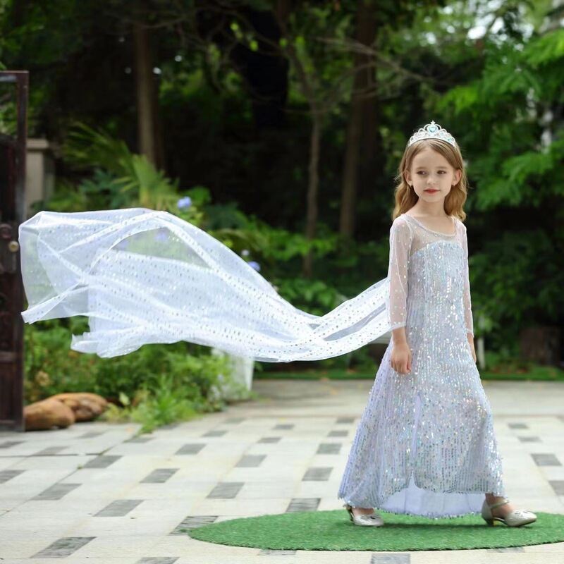 Cross-Border Girl Frozen 2 Princess elsa dress elsa white dress elsa sequins dress