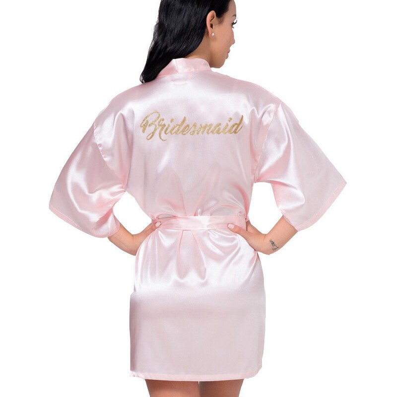 Cross-Border Hot-Selling Imitation Silk Bridesmaid Robe, Bridesmaid Gold-Stamped Nightgown, Women's Loungewear Bathrobe