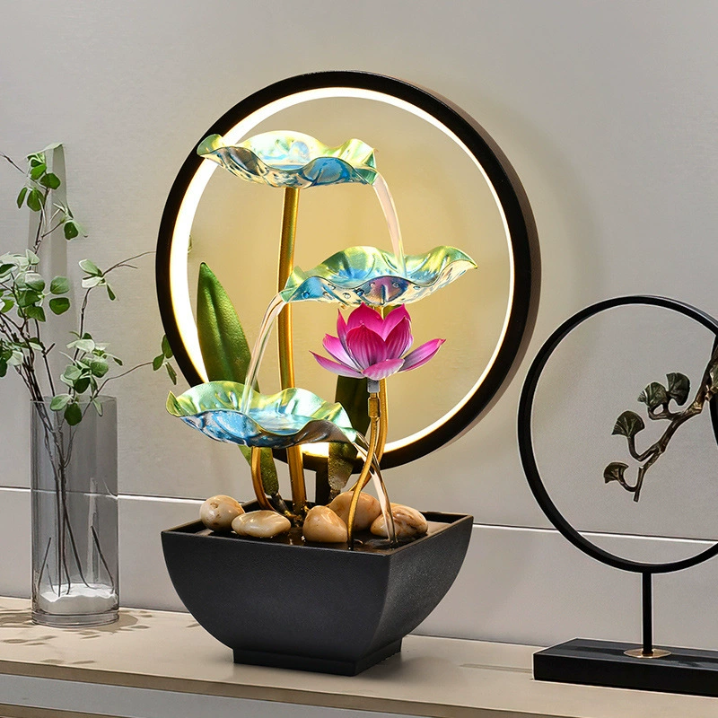 Лотосовый пруд Лунный свет, притягивающий богатство, украшение с циркулирующей водой для офисного ТВ-шкафа, прихожей, рабочего стола в гостиной, легкое роскошное украшение.