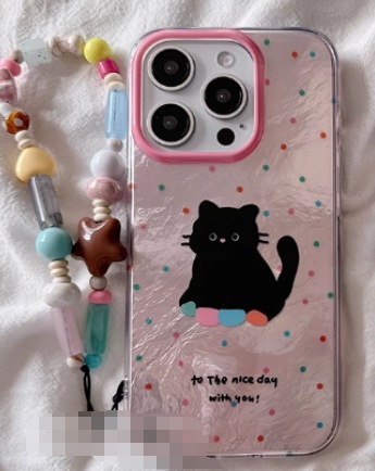 Estilo coreano lindo gato de lunares para iPhone15/16promax personalidad chica rosa 14 personalidad 13p nuevo