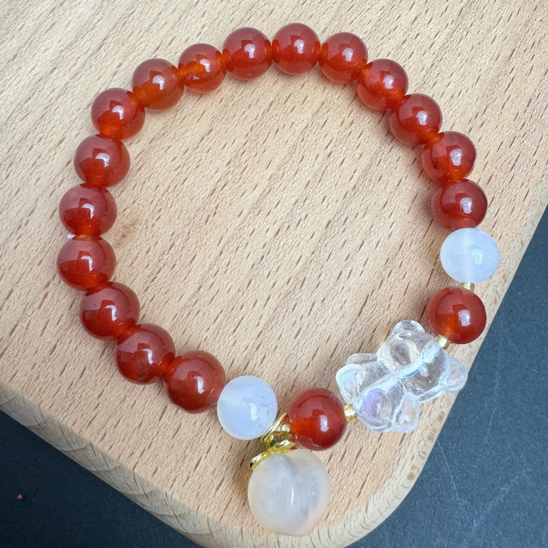 붉은 마노 곰 복숭아 (8mm)