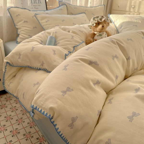 Double-layer yarn on the edge of shell - blue bow [100% cotton, skin-friendly and naked sleep]