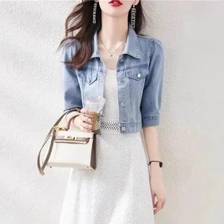 Short Denim Jacket for Women, Spring and Summer New Korean Style, Loose and Age-Reducing Fashion, Petite Waist-Cinching Top Jacket