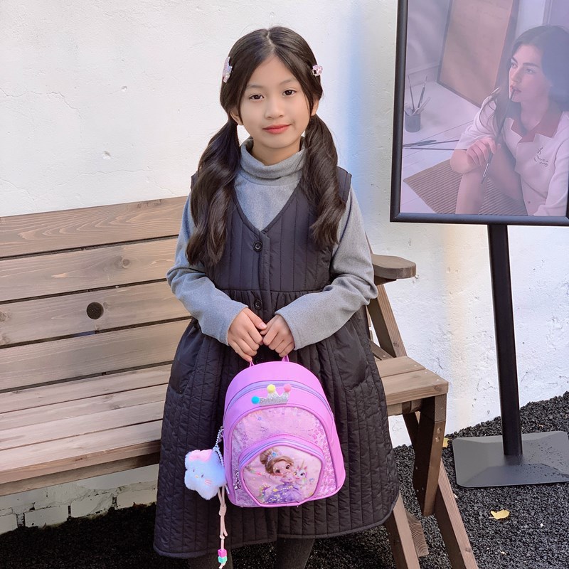 Nueva mochila infantil de dibujos animados de moda sequinilla viaje bebé mochila princesa con colgante mochila de moda