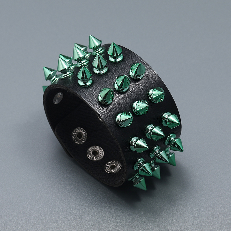 Wholesale Jewelry Punk Style Three-row Color Spikes Leather Bracelet Nihaojewelry display picture 4