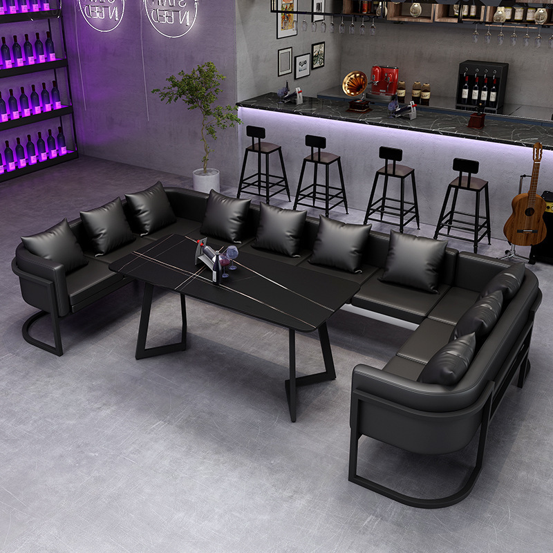 Iron Art Industrial Style Bar Sofa, Retro Lounge Bar, Music-Themed Café, Restaurant, Pub, U-Shaped Booth Seating, Tables and Chairs