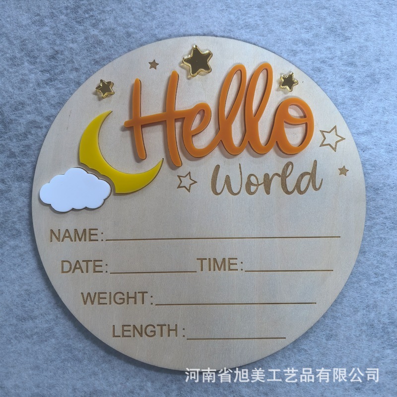 クロスボーダーこんにちはワールドhello world 3Dアルファベット新入生木製赤ちゃんマイルストーンカード月|undefined