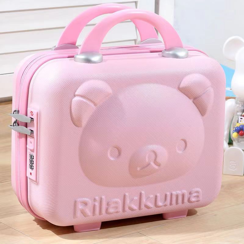 Mini maleta portátil 14 pulgadas 16 pulgadas caja de regalo de maquillaje pequeña bolsa de almacenamiento con cifrado oso de dibujos animados
