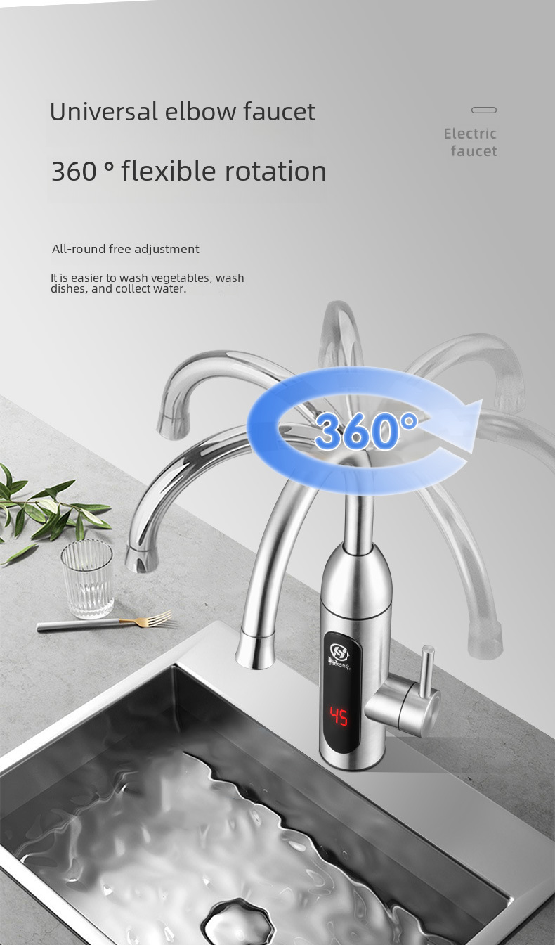 Household kitchen faucet large screen digital display fast heating faucet kitchen instant stainless steel faucet