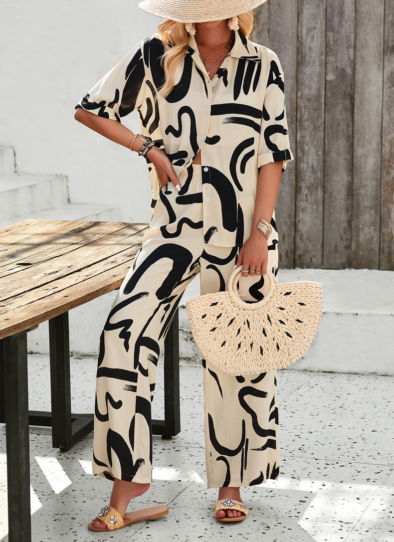 Conjunto de calções boho para mulher estampado outono inverno_voghion.com