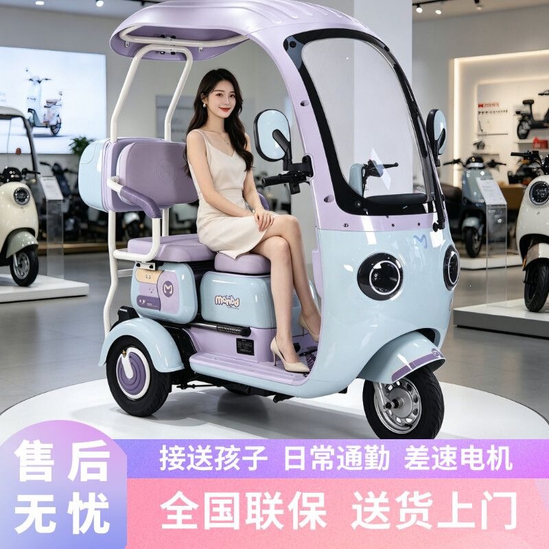 Electric National Standard Tricycle for Home Use, Small Mobility Scooter for Picking up and Dropping Off Children, New Model for Women, Leisure Electric Vehicle for the Elderly