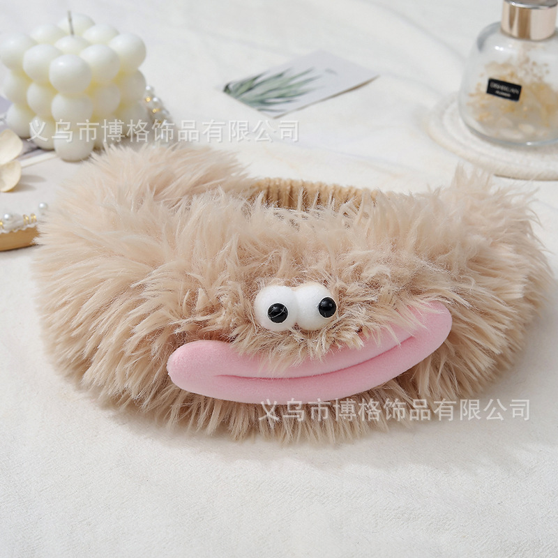 Divertido boca de salchicha banda de pelo largo chica Linda Otoño e Invierno felpa lavado de cara maquillaje fiesta banda de pelo