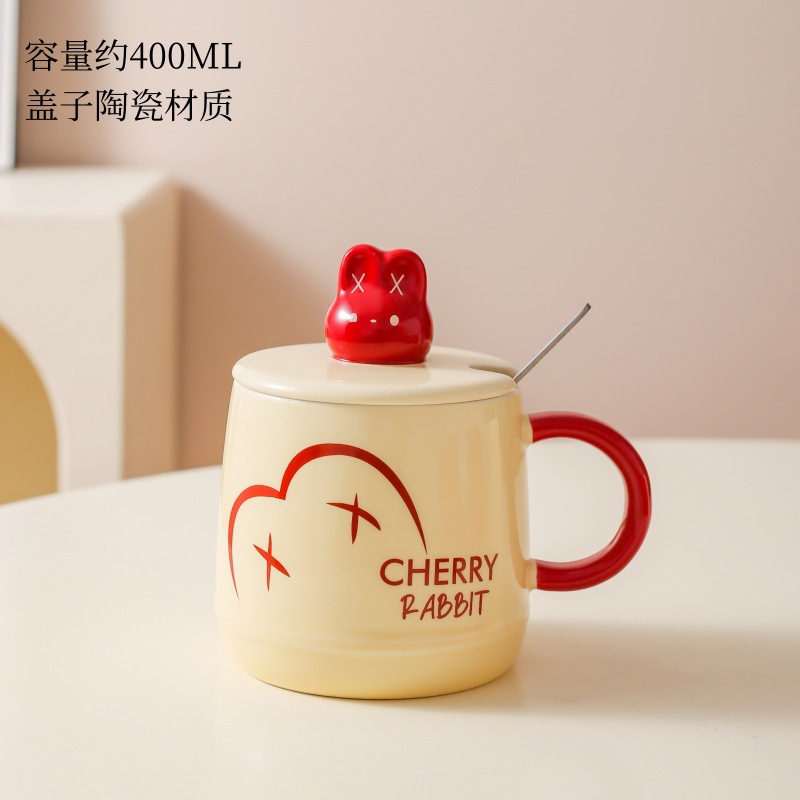 Caricatura encantadora conejo cerámica taza de leche casera taza de desayuno con tapa de regalo taza de agua taza de café pareja